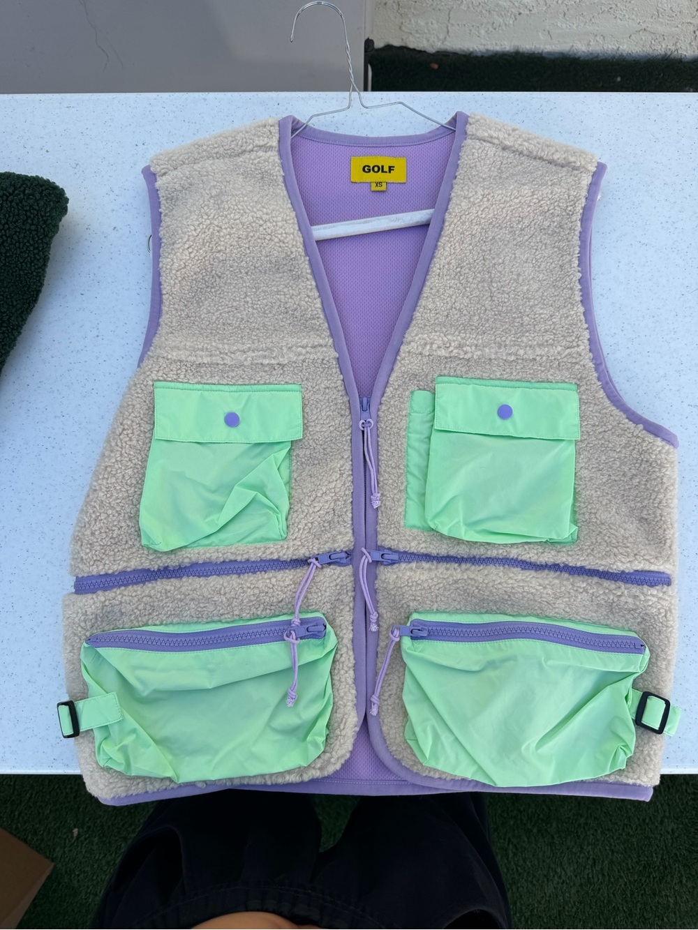 GOLF WANG Sherpa Utility Vest in Lavender and Mint